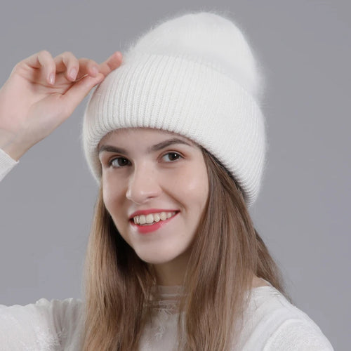 Bonnet d’hiver en fourrure de lapin pour femme