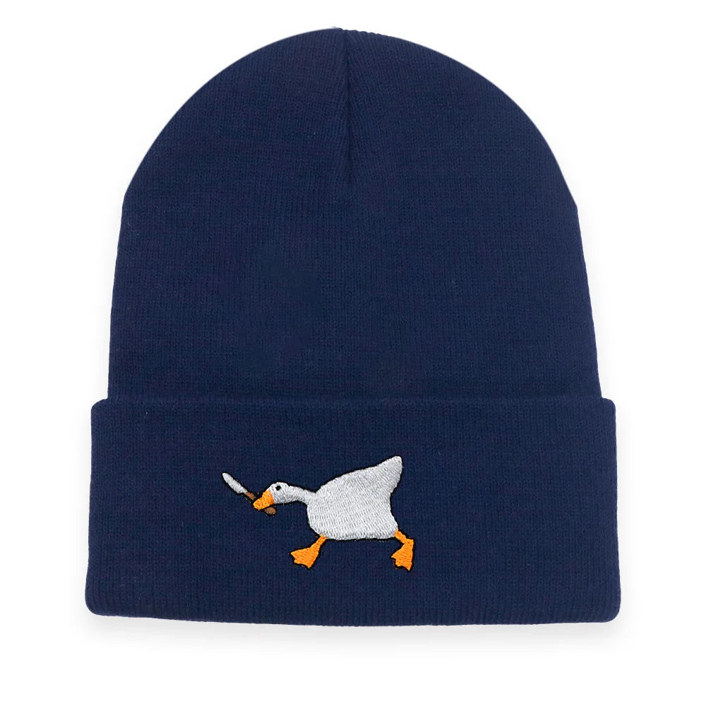 Bonnet en laine tricoté et brodé