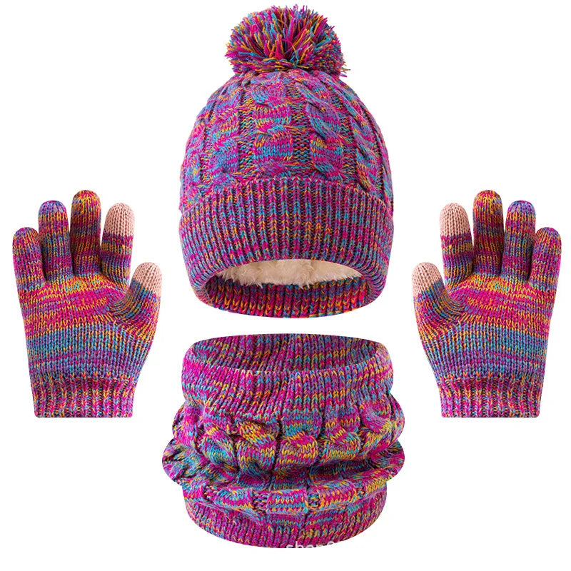 Bonnet tricoté, écharpe et gants enfants de 7 à 12 ans