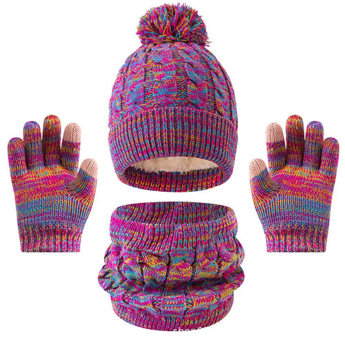Bonnet tricoté, écharpe et gants enfants de 7 à 12 ans