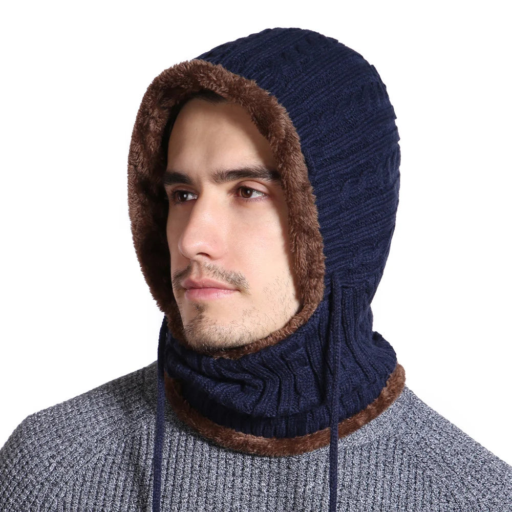 Chapeau capuche noir en laine homme