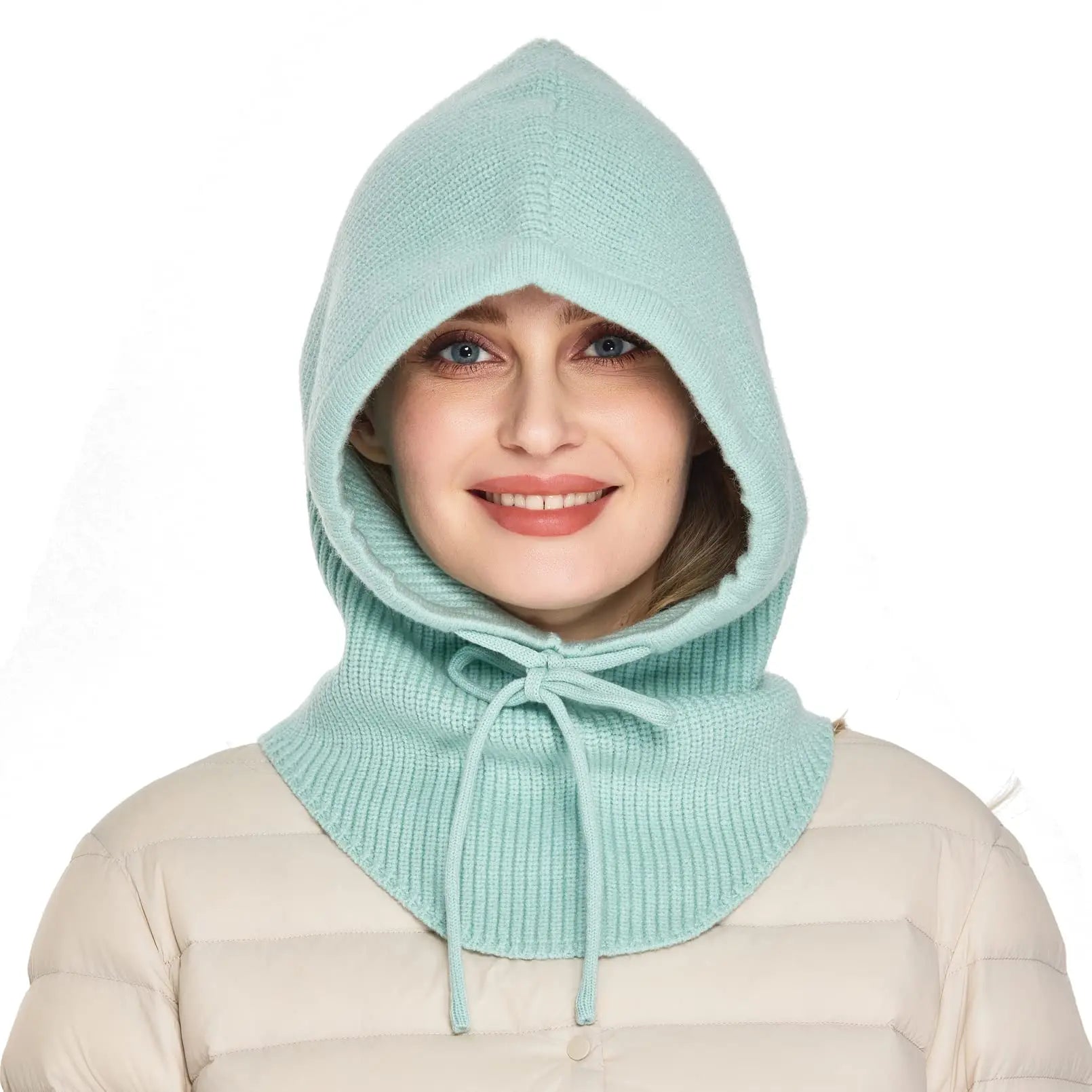 Chapeau capuche vert en laine femme