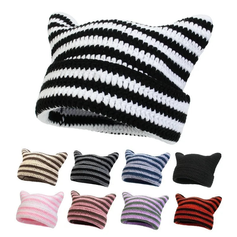 Chapeau chat en laine gris hiver