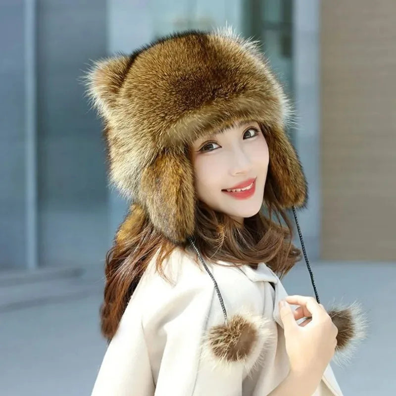 Chapeau en fourrure de raton pour enfant