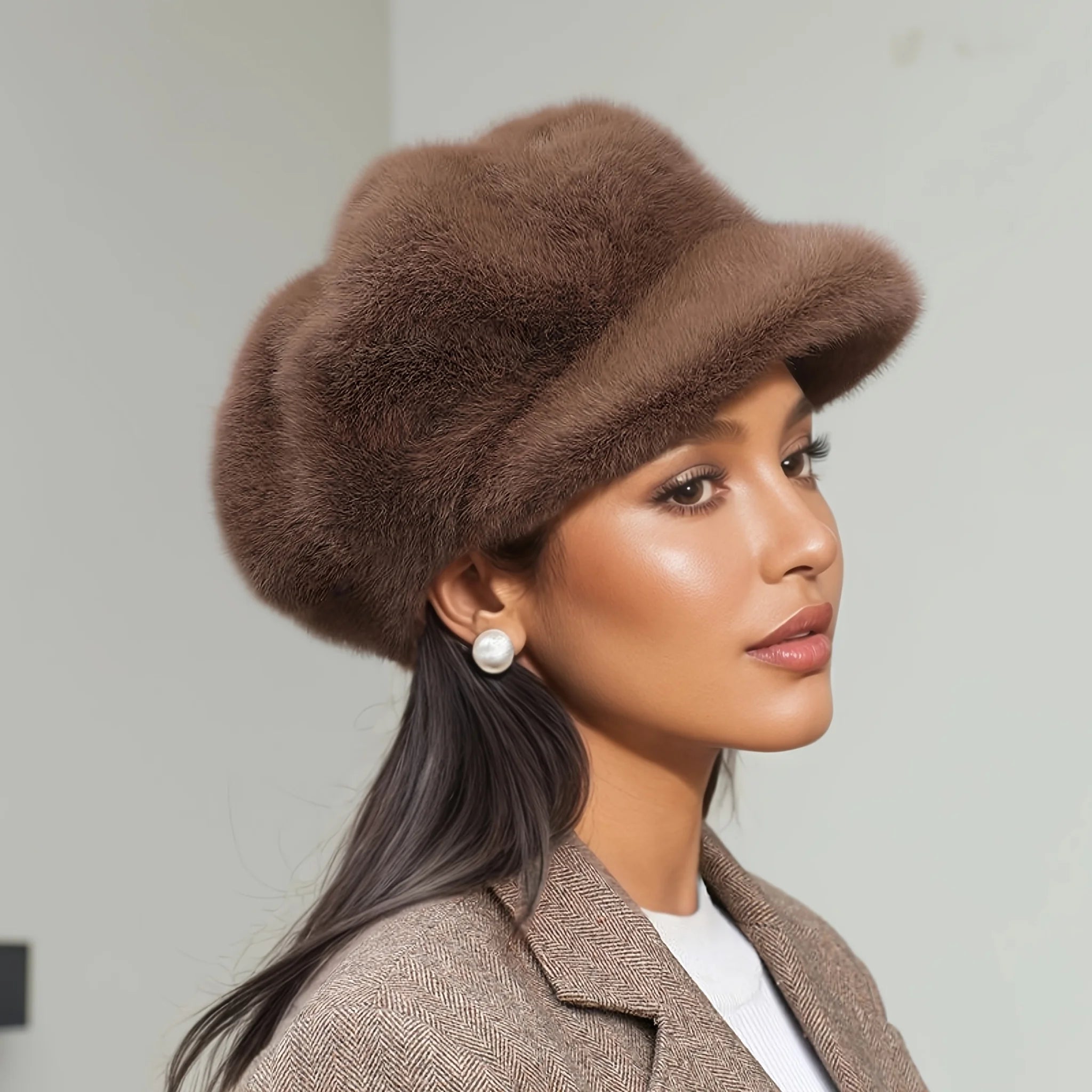 Chapeau en fourrure peluche pour femme