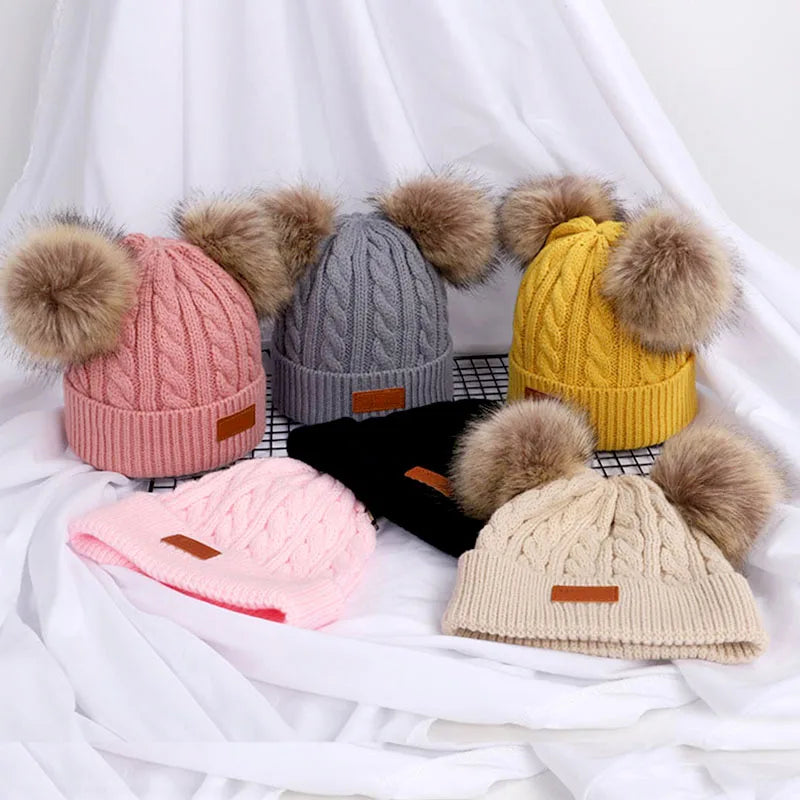 Chapeau en laine bébé 3 ans double pompon