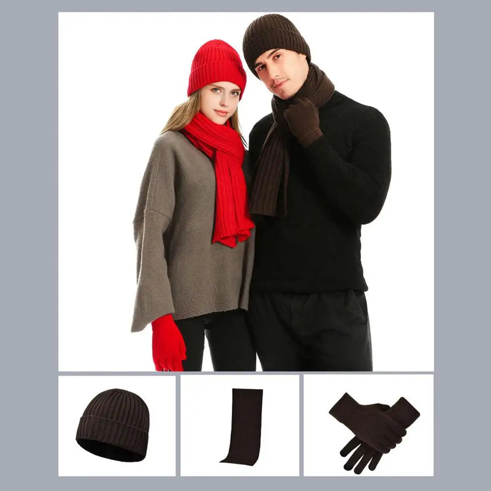 Chapeau en laine beige ensemble 3 en 1 écharpe et gants homme&femme