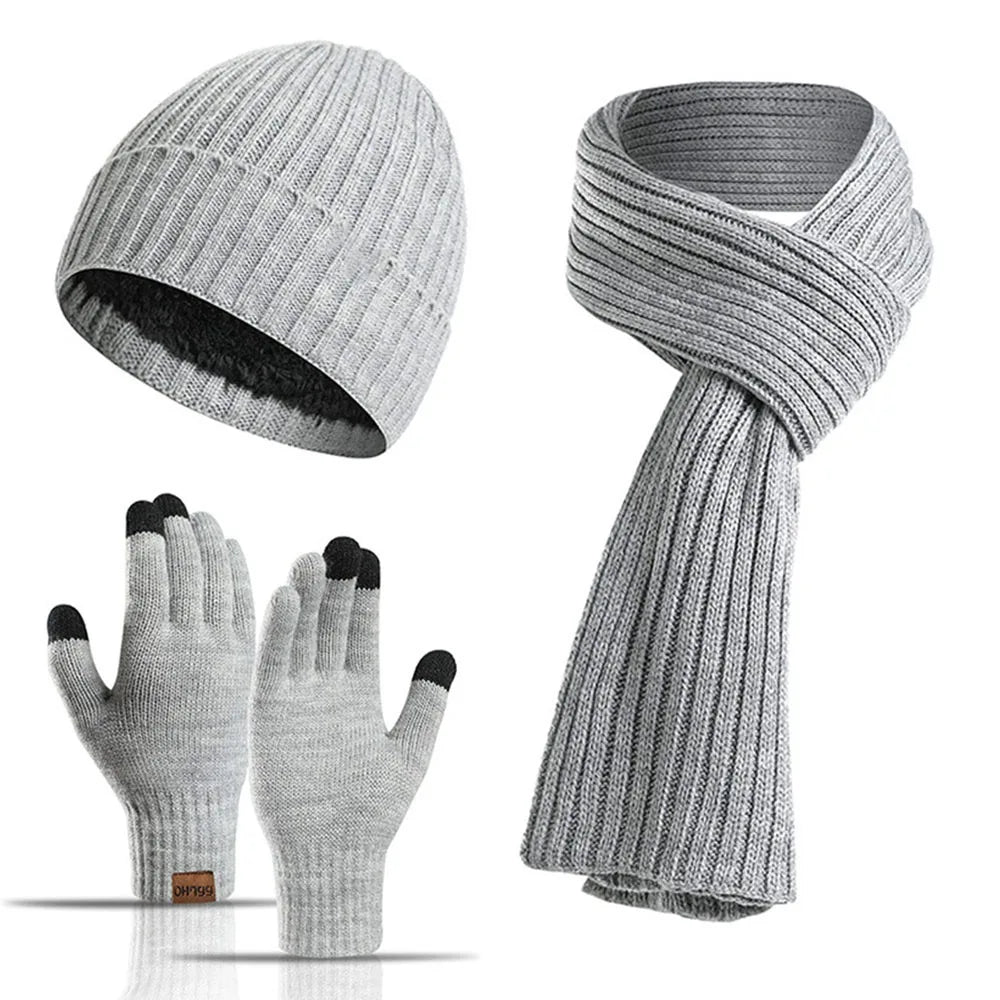 Chapeau en laine beige ensemble 3 en 1 écharpe et gants homme&femme