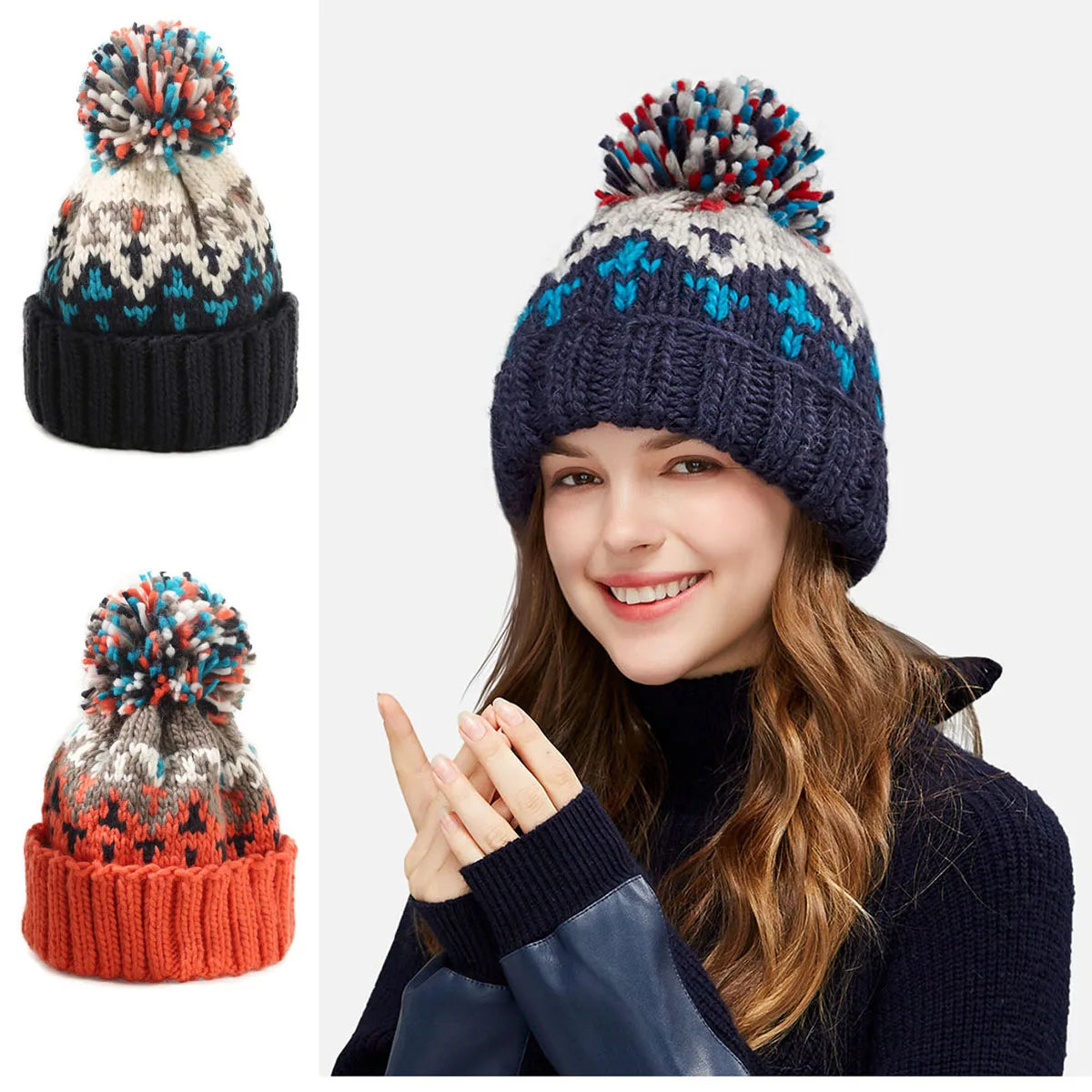 Chapeau en laine fait main avec pompon