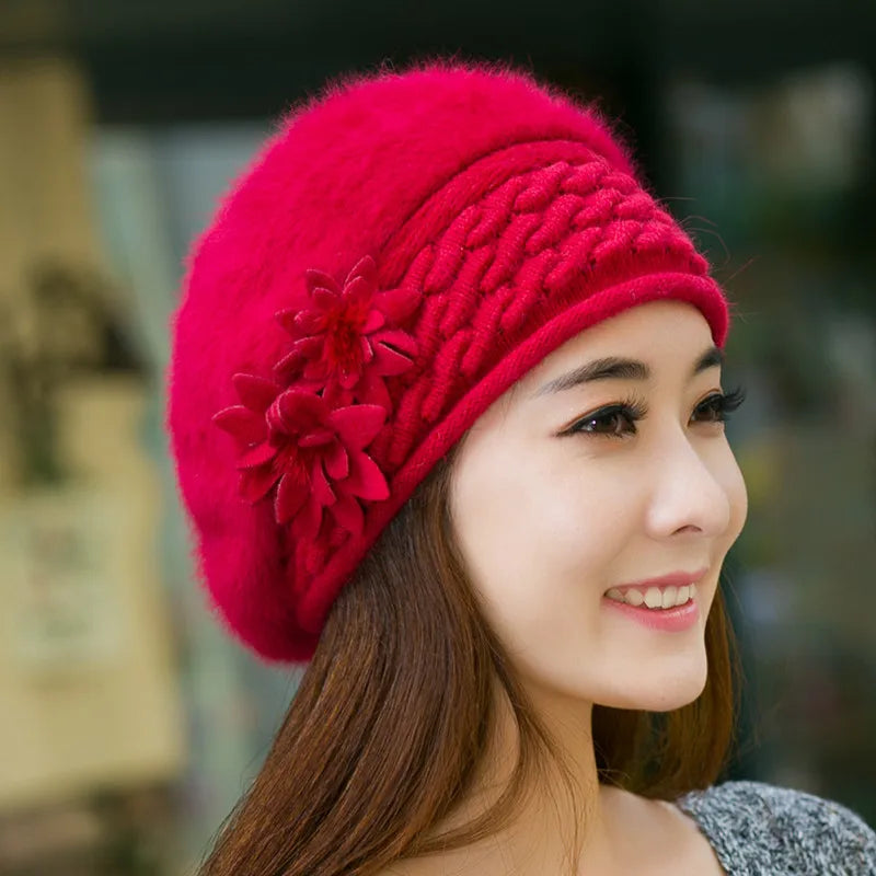 Chapeau fait main en laine rouge