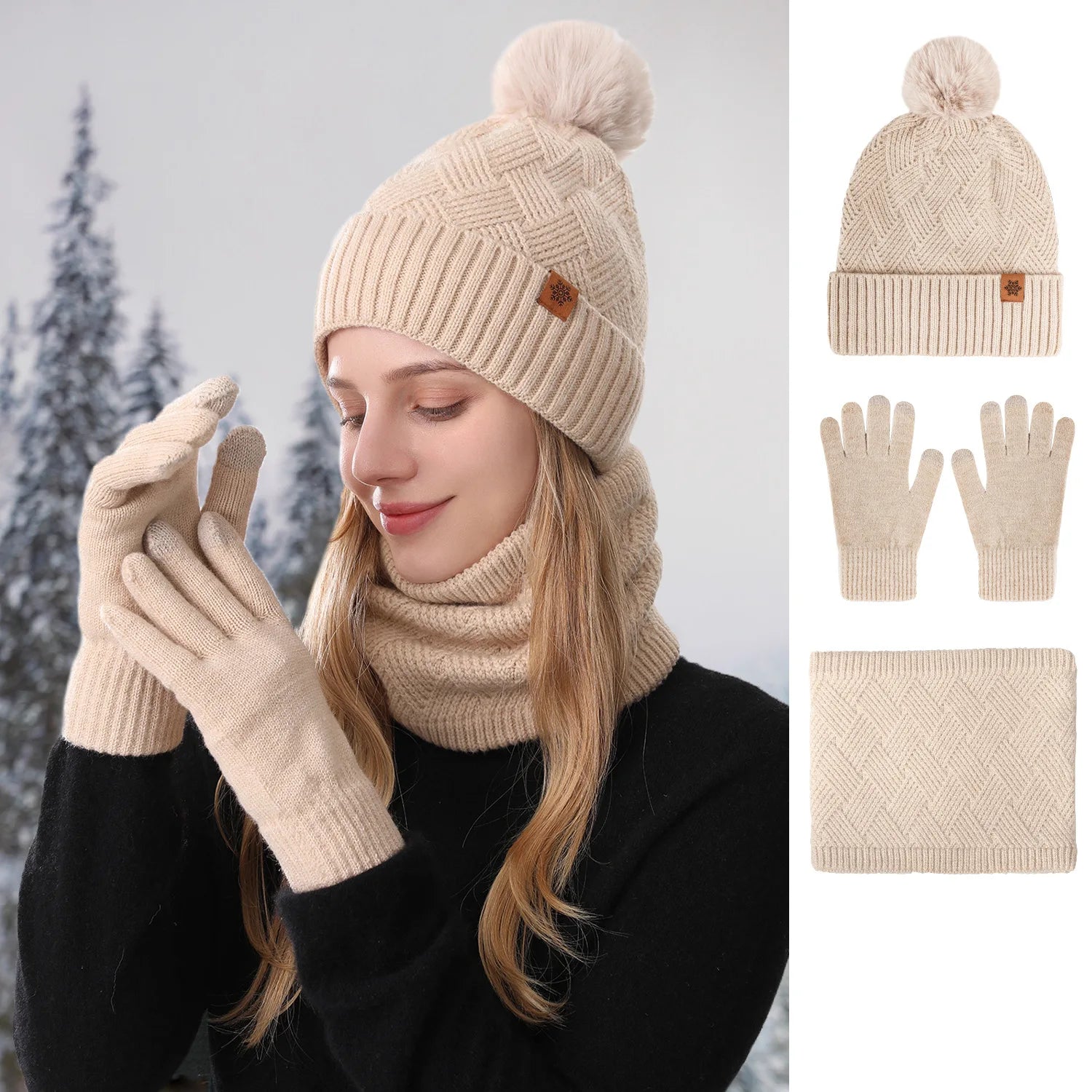 Chapeau à pompon en laine pour femme