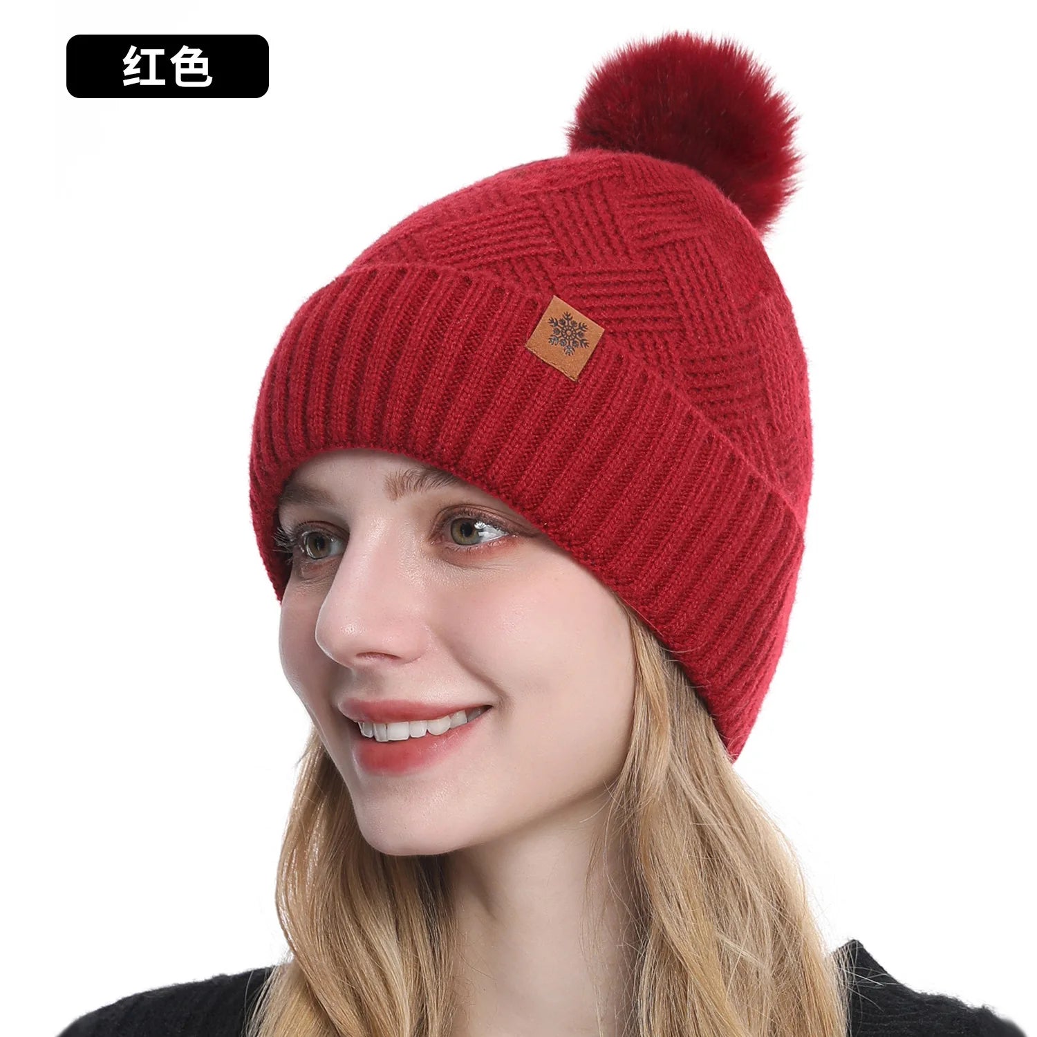 Chapeau à pompon en laine pour femme