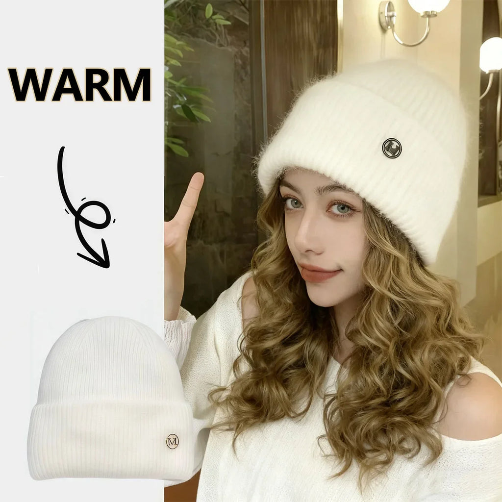 Chapeau et bonnet en laine beige