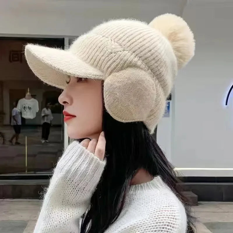 Chapeau casquette femme en laine avec protection des oreilles