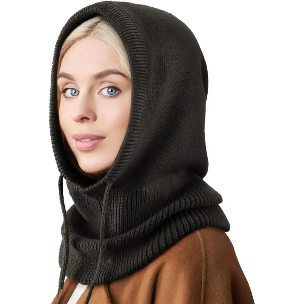 Chapeau capuche noir en laine femme